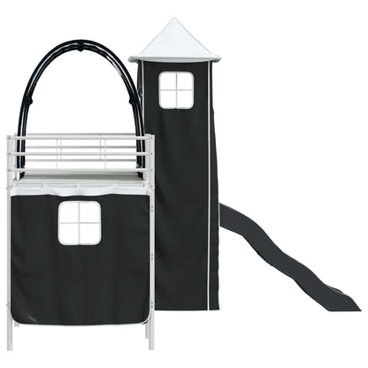 vidaXL Kids'Loft Bed Frame with Curtains, Arch, Slide, Tower