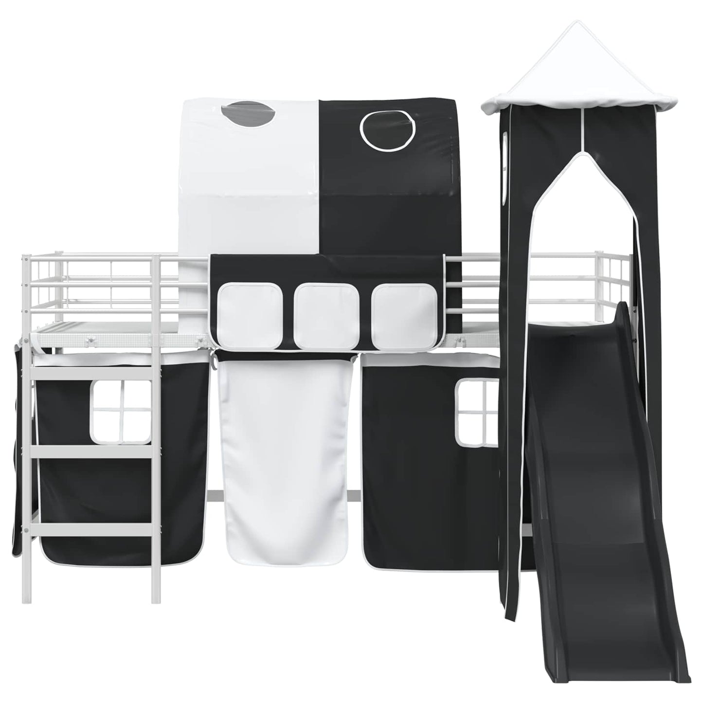 vidaXL Kids'Loft Bed Frame with Curtains, Arch, Slide, Tower