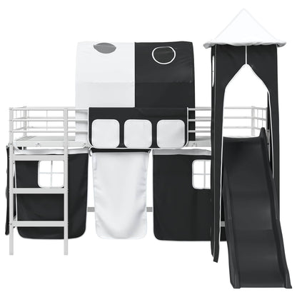 vidaXL Kids'Loft Bed Frame with Curtains, Arch, Slide, Tower