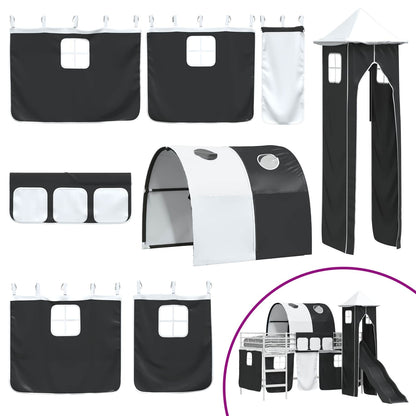 vidaXL Kids'Loft Bed Frame with Curtains, Arch, Slide, Tower