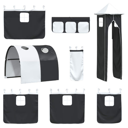 vidaXL Kids'Loft Bed Frame with Curtains, Arch, Slide, Tower