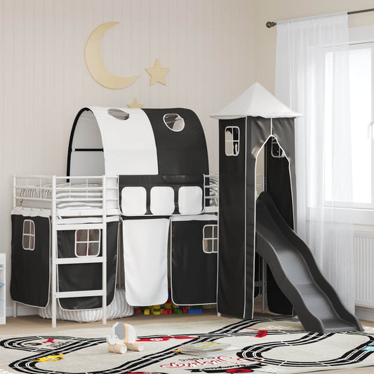 vidaXL Kids'Loft Bed Frame Plain White and Black 100 x 190 cm Metal