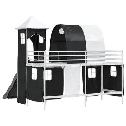 vidaXL Kids'Loft Bed Frame Plain White and Black 100 x 190 cm Metal