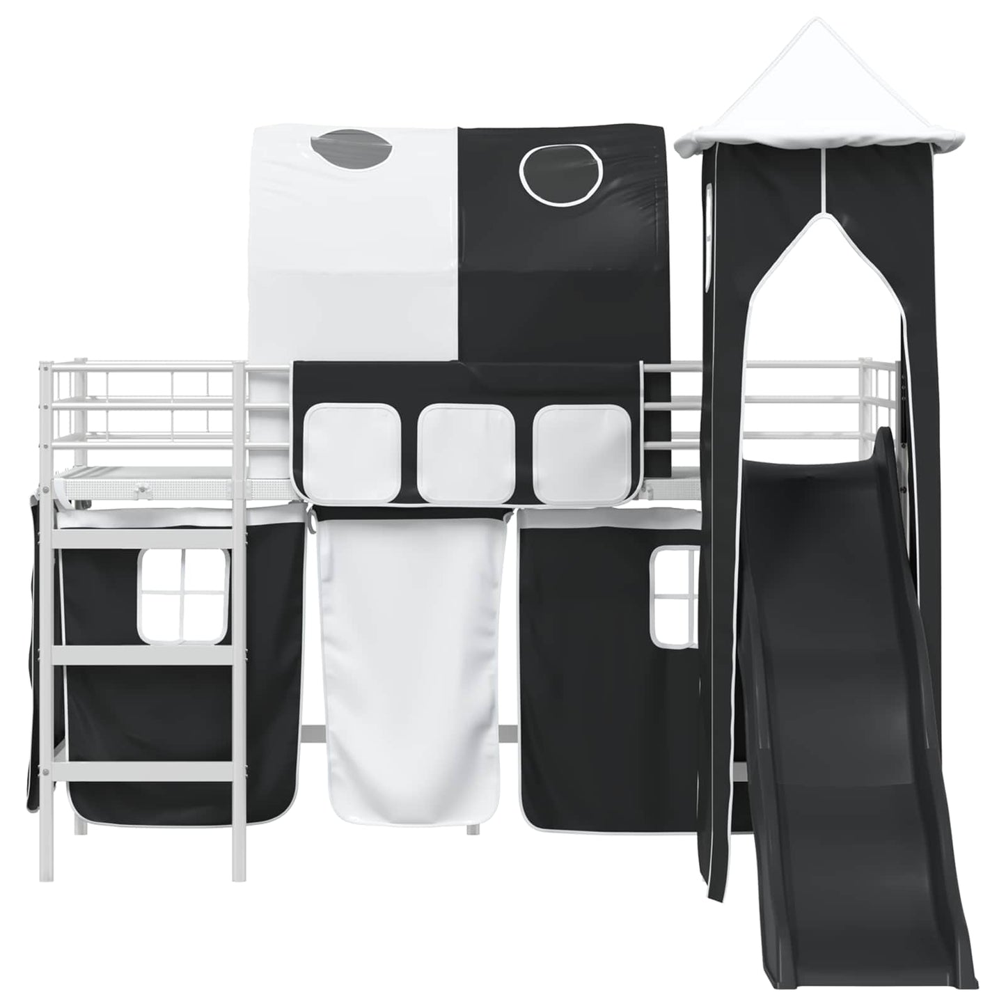vidaXL Kids'Loft Bed Frame Plain White and Black 100 x 190 cm Metal