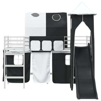 vidaXL Kids'Loft Bed Frame Plain White and Black 100 x 190 cm Metal