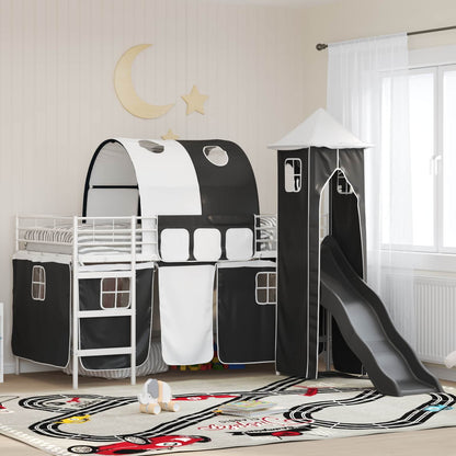 vidaXL Kids'Loft Bed Frame Plain White and Black 100 x 200 cm Metal