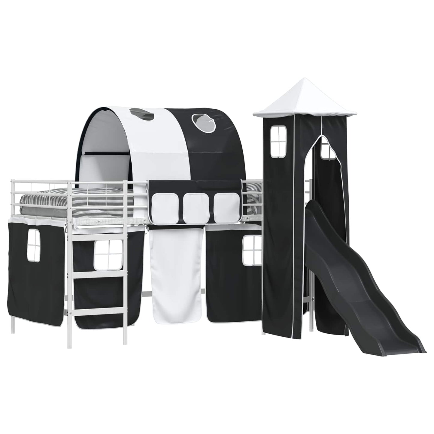vidaXL Kids'Loft Bed Frame Plain White and Black 100 x 200 cm Metal