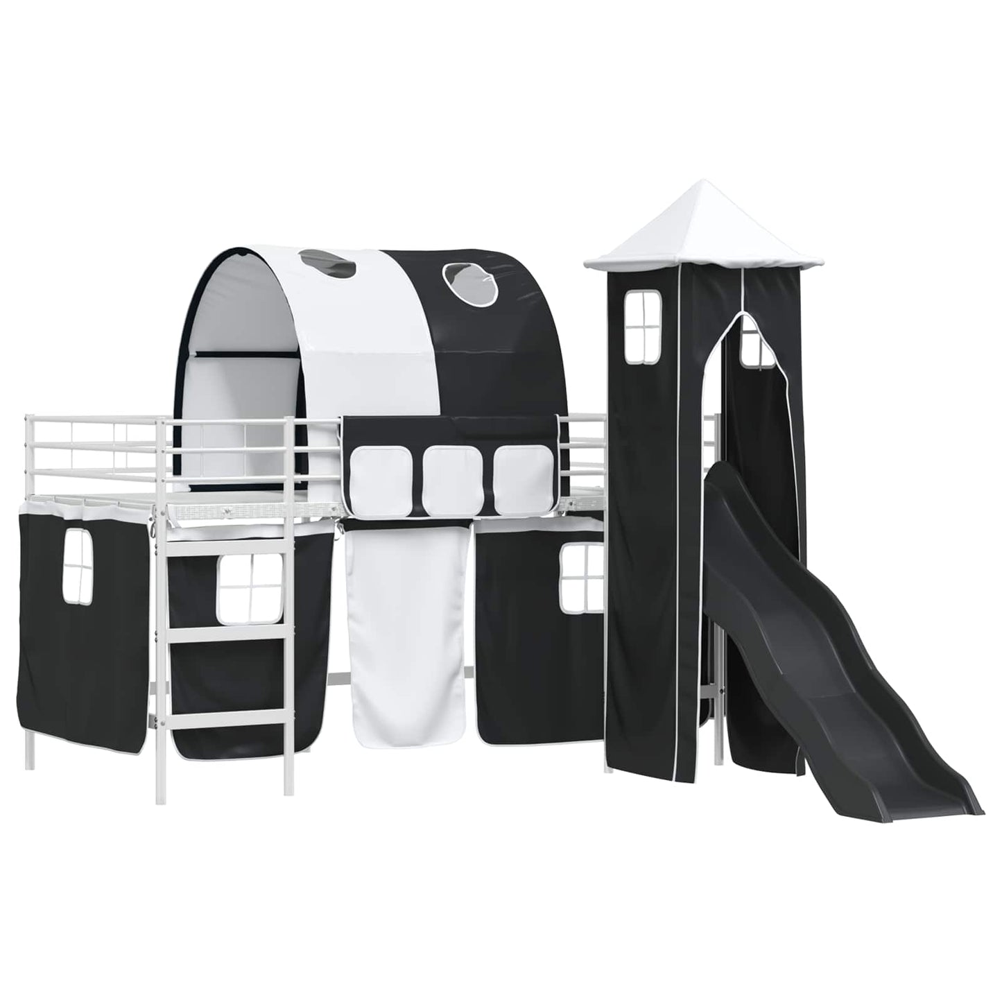 vidaXL Kids'Loft Bed Frame Plain White and Black 100 x 200 cm Metal