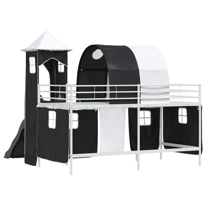 vidaXL Kids'Loft Bed Frame Plain White and Black 100 x 200 cm Metal