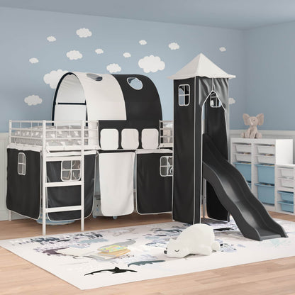 vidaXL Kids'Loft Bed Frame Plain White and Black 107 x 203 cm Metal