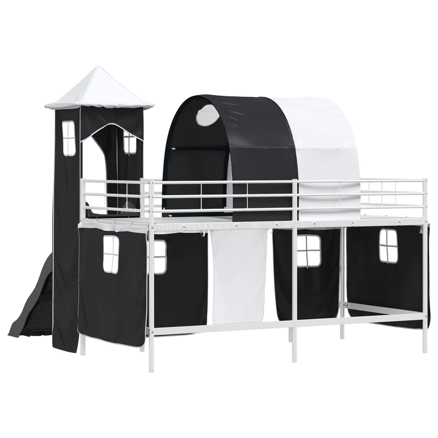 vidaXL Kids'Loft Bed Frame Plain White and Black 107 x 203 cm Metal