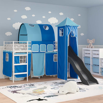 vidaXL Kids'Loft Bed Frame Plain White and Blue 75 x 190 cm Metal