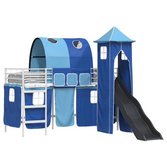 vidaXL Kids'Loft Bed Frame Plain White and Blue 75 x 190 cm Metal