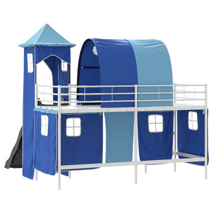 vidaXL Kids'Loft Bed Frame Plain White and Blue 75 x 190 cm Metal