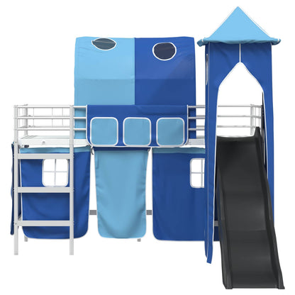 vidaXL Kids'Loft Bed Frame Plain White and Blue 75 x 190 cm Metal