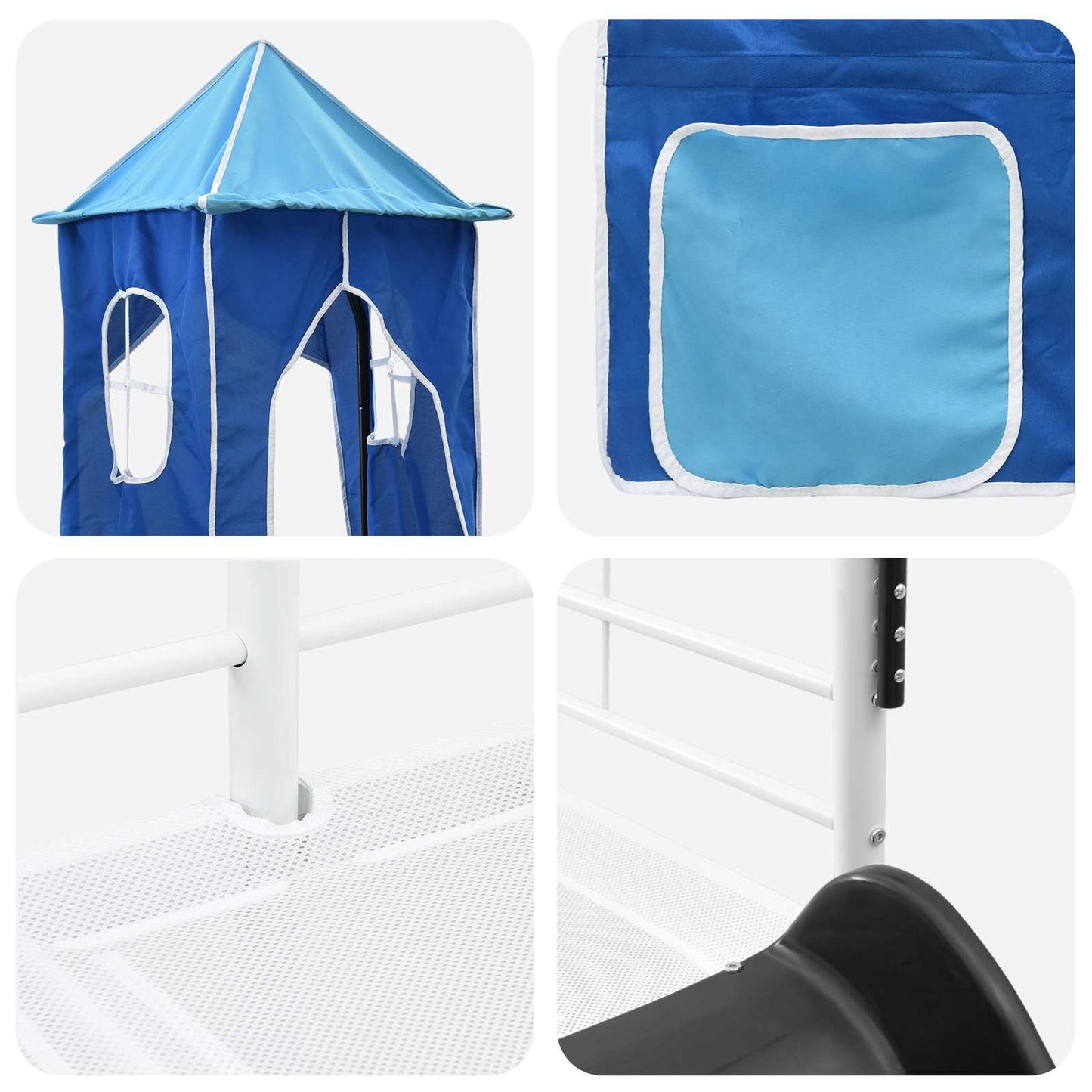 vidaXL Kids'Loft Bed Frame Plain White and Blue 90 x 190 cm Metal