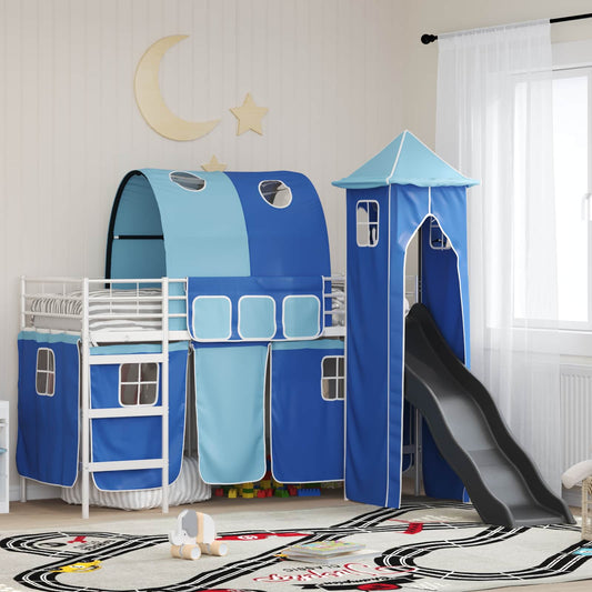 vidaXL Kids'Loft Bed Frame Plain White and Blue 90 x 190 cm Metal
