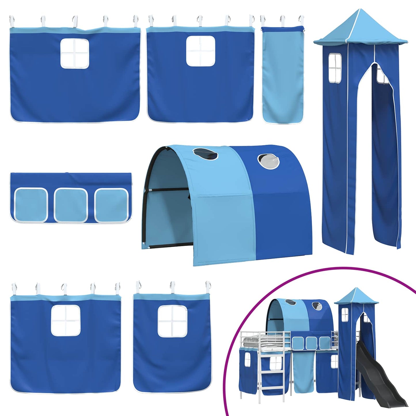 vidaXL Kids'Loft Bed Frame Plain White and Blue 90 x 190 cm Metal