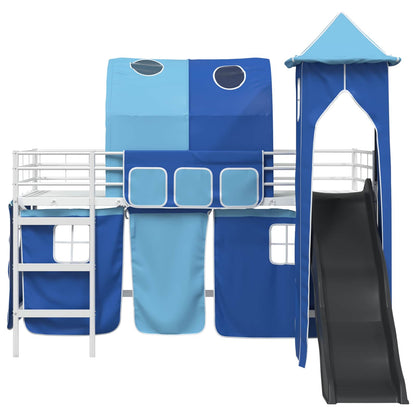 vidaXL Kids'Loft Bed Frame Plain White and Blue 90 x 200 cm Metal