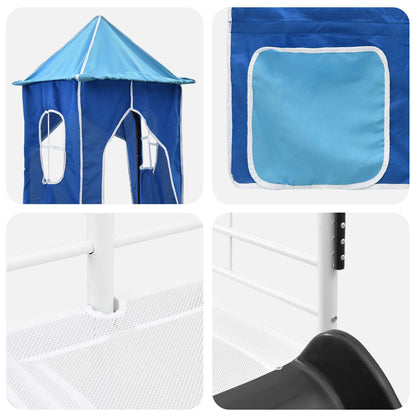 vidaXL Kids'Loft Bed Frame Plain White and Blue 100 x 190 cm Metal