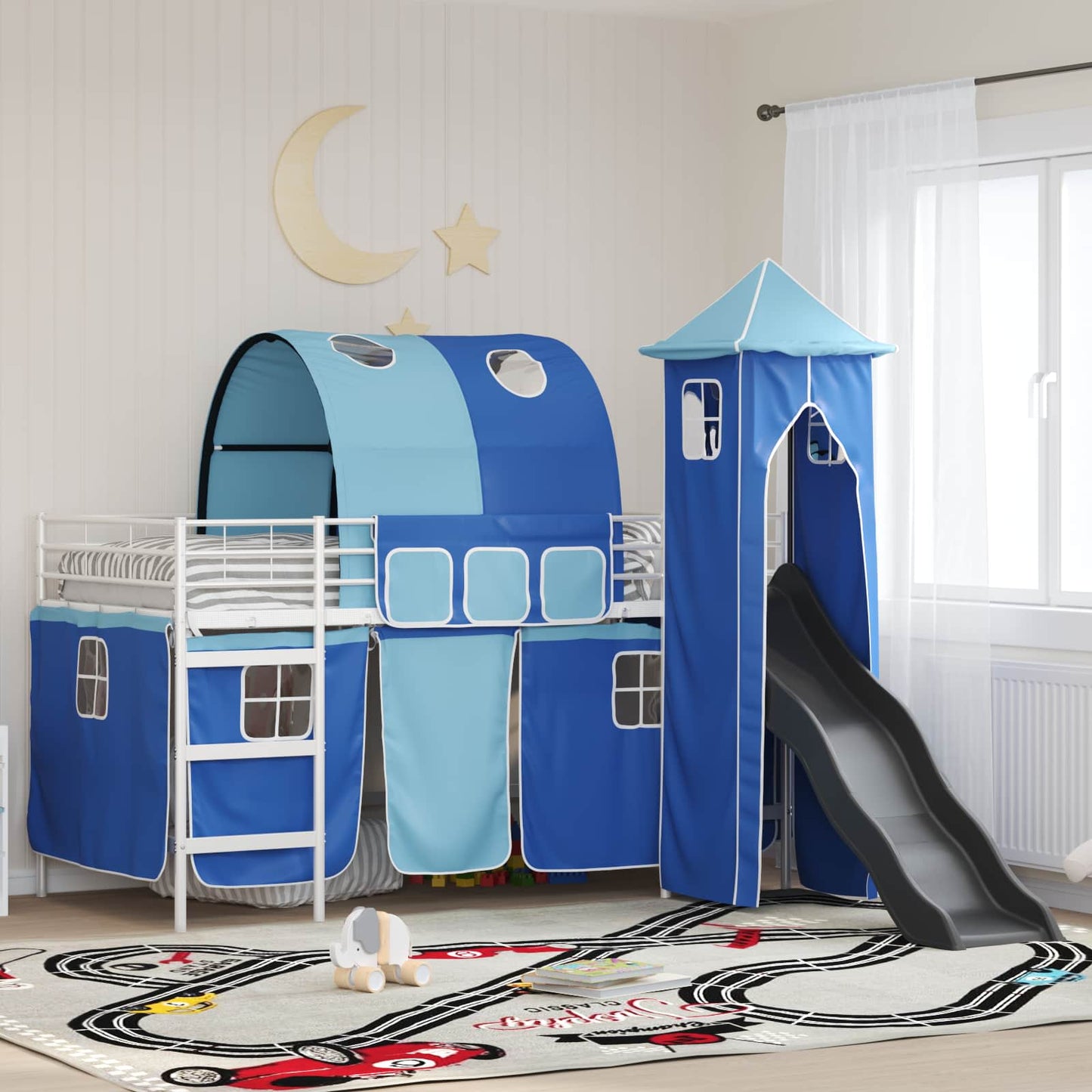 vidaXL Kids'Loft Bed Frame White and Blue 100 x 200 cm Metal