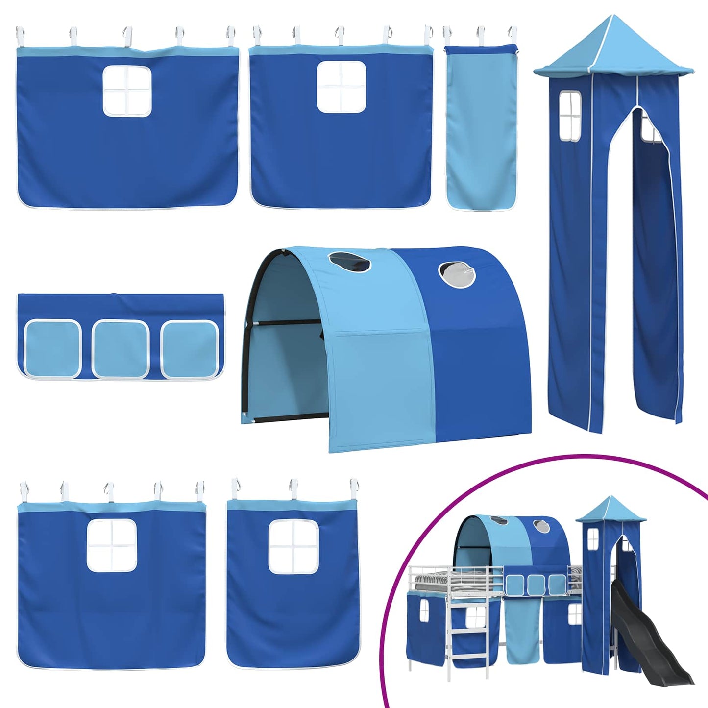 vidaXL Kids'Loft Bed Frame White and Blue 100 x 200 cm Metal