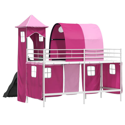 vidaXL Kids'Loft Bed Frame Plain White and Pink 75 x 190 cm Metal