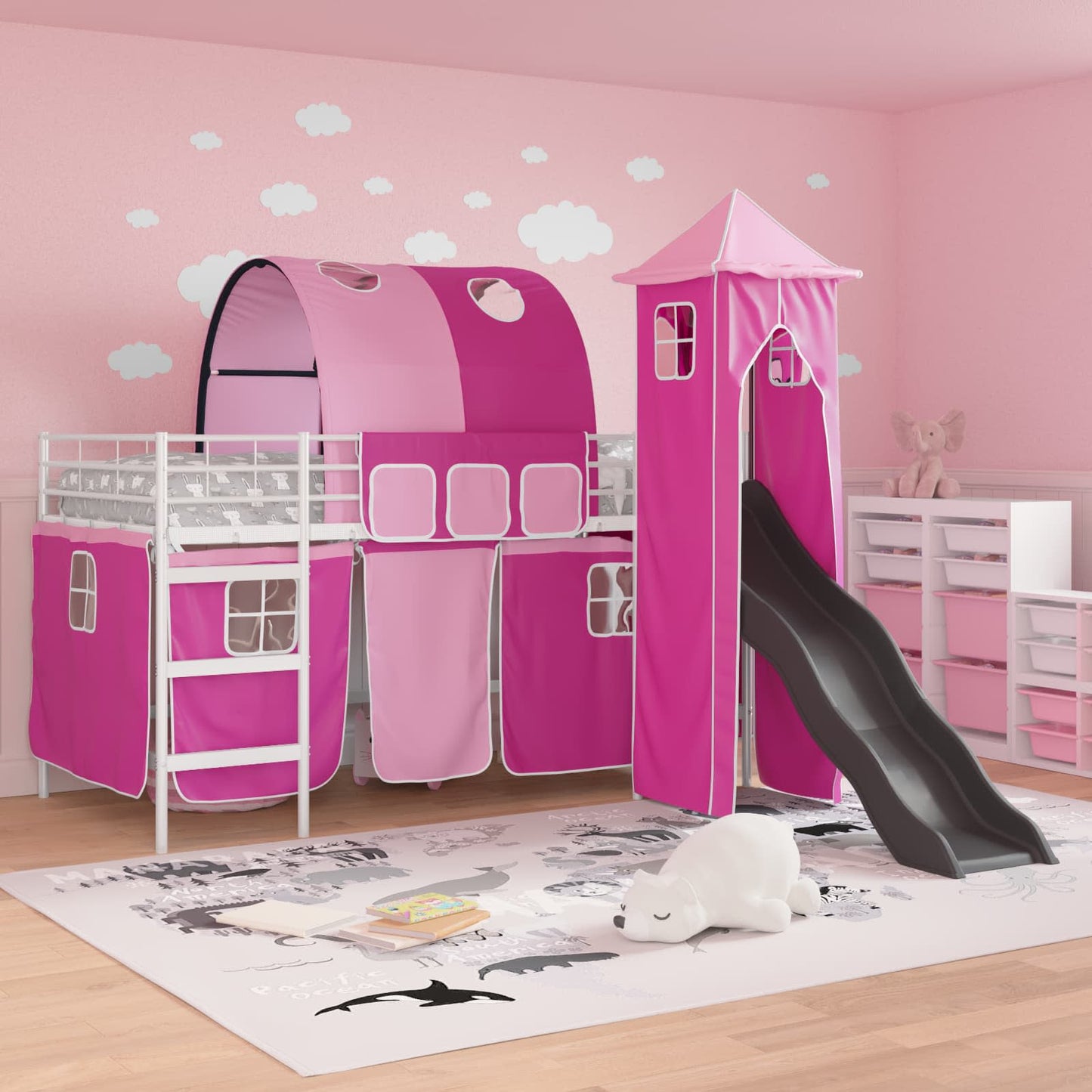vidaXL Kids'Loft Bed Frame White and Pink 80 x 200 cm Metal