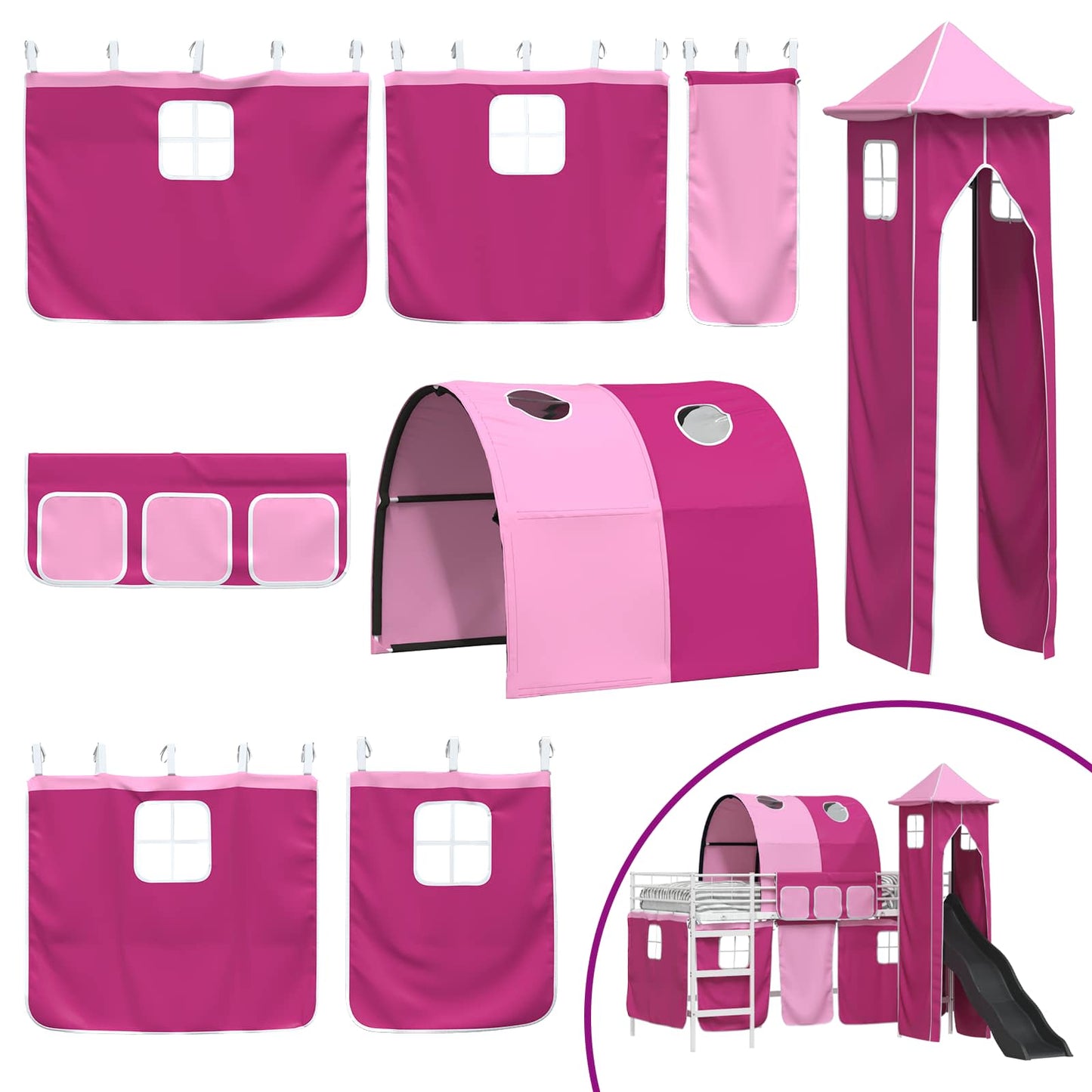 vidaXL Kids'Loft Bed Frame White and Pink 80 x 200 cm Metal