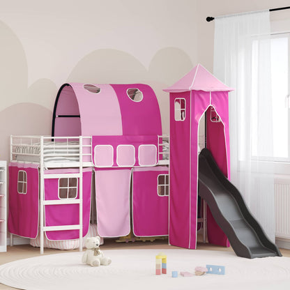 vidaXL Kids'Loft Bed Frame Plain White and Pink 90 x 190 cm Metal