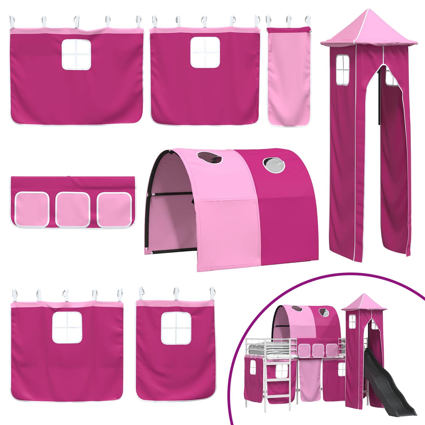 vidaXL Kids'Loft Bed Frame Plain White and Pink 90 x 190 cm Metal