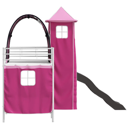 vidaXL Kids'Loft Bed Frame Plain White and Pink 90 x 190 cm Metal