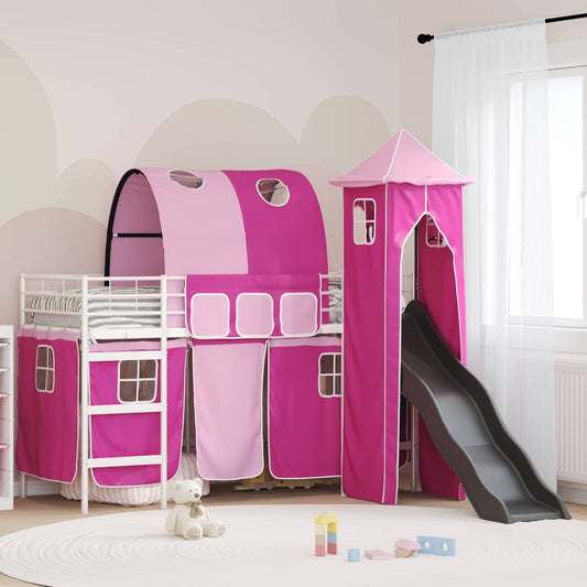 vidaXL Kids'Loft Bed Frame Plain White and Pink 100 x 190 cm Metal