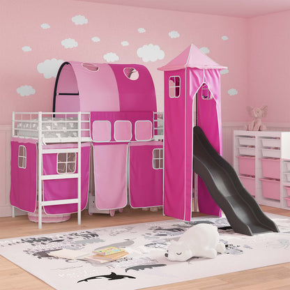vidaXL Kids'Loft Bed Frame Plain White and Pink 100 x 190 cm Metal