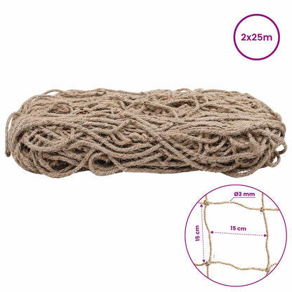 vidaXL Jute Plant Support Netting Natural 2 x 25 m 100% Tossa Jute