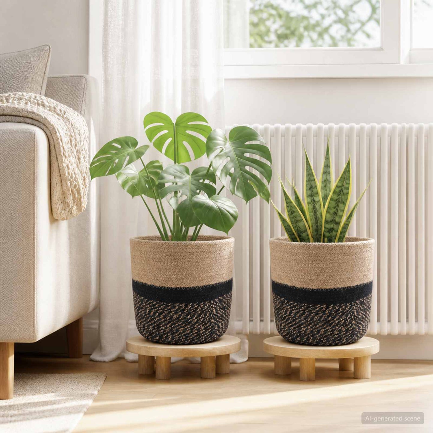 vidaXL Plant Pot Set 2 pcs Natural and Black Ø 21 x 21 cm