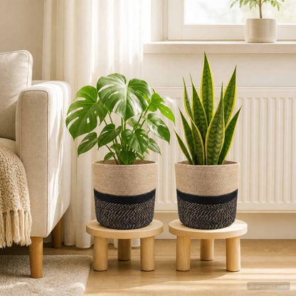 vidaXL Plant Pot Set 2 pcs Natural and Black Ø 28 x 28 cm