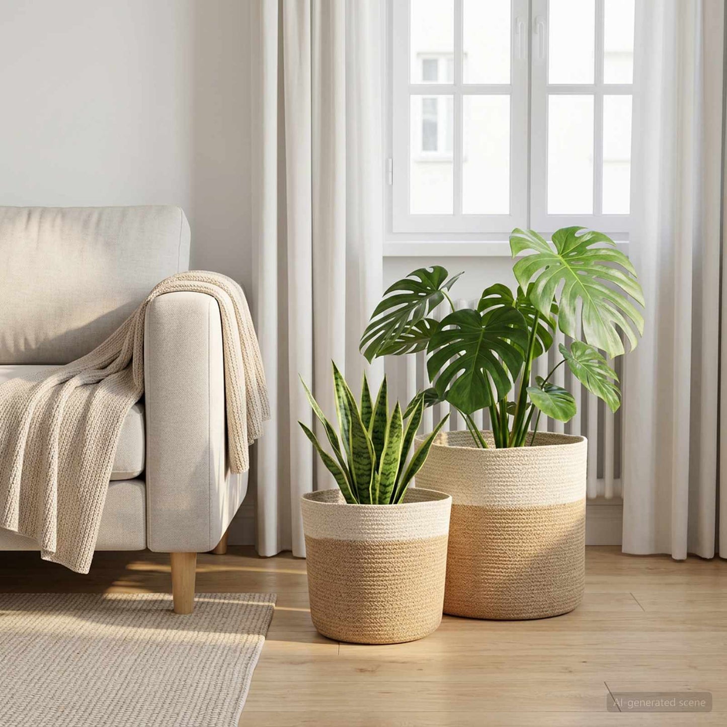 vidaXL Plant Pot Set 2 pcs Natural and White Ø 28 x 28 cm