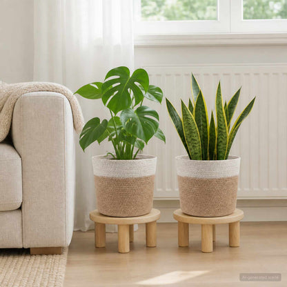 vidaXL Plant Pot Set 2 pcs Natural and White Ø 21 x 21 cm