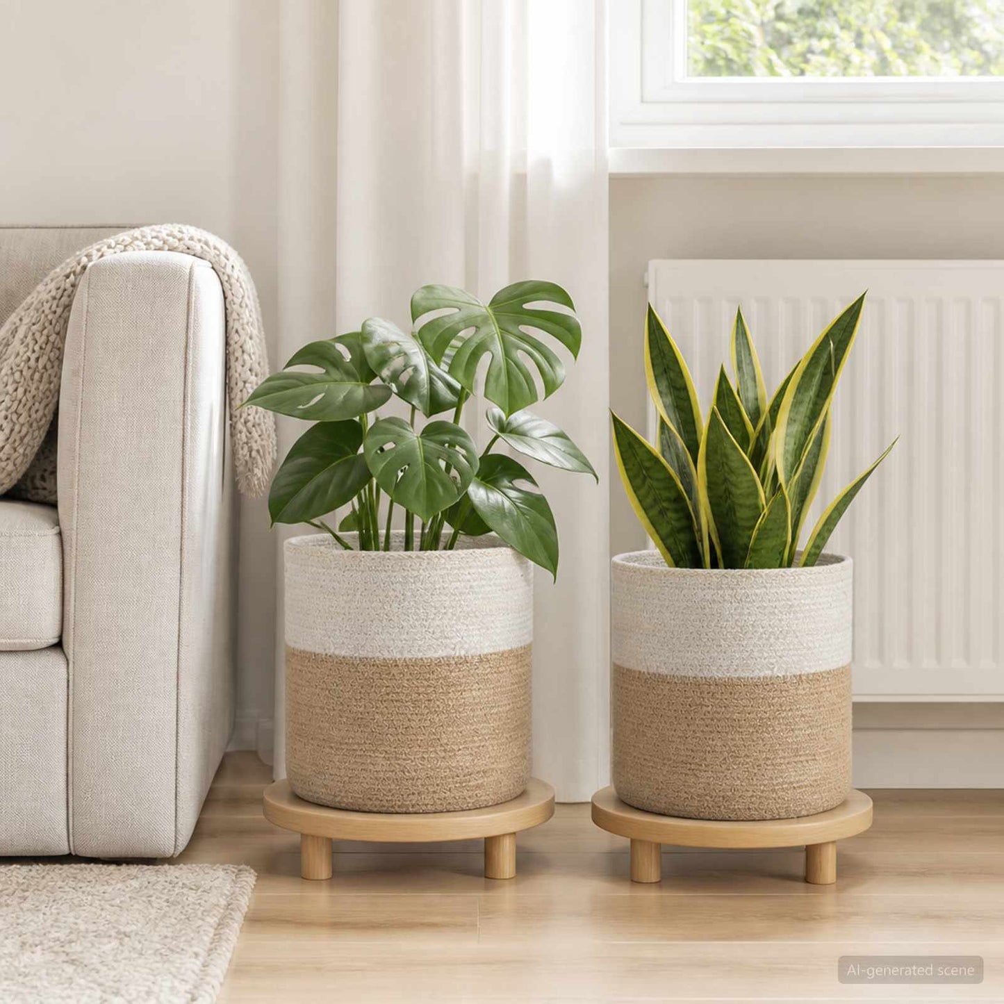 vidaXL Plant Pot Set 2 pcs Natural and White Ø 28 x 28 cm