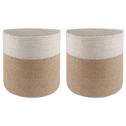 vidaXL Plant Pot Set 2 pcs Natural and White Ø 28 x 28 cm