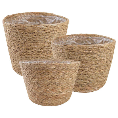 vidaXL Seagrass Plant Baskets 3 pcs Natural Ø26 x 19 cm 100% Seagrass