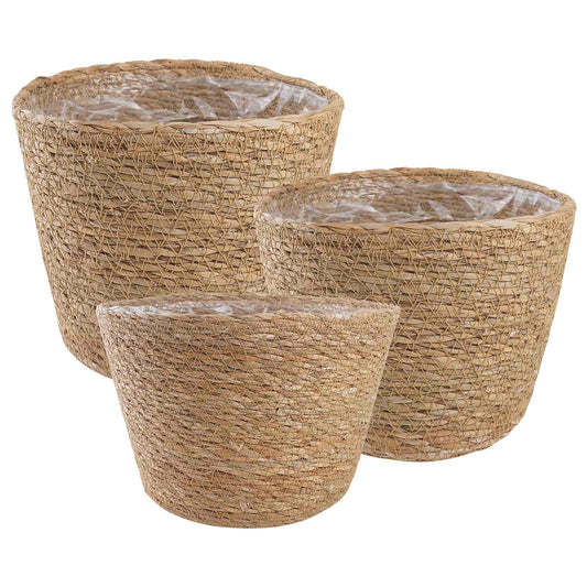 vidaXL Seagrass Plant Baskets 3 pcs Natural Ø26 x 19 cm 100% Seagrass