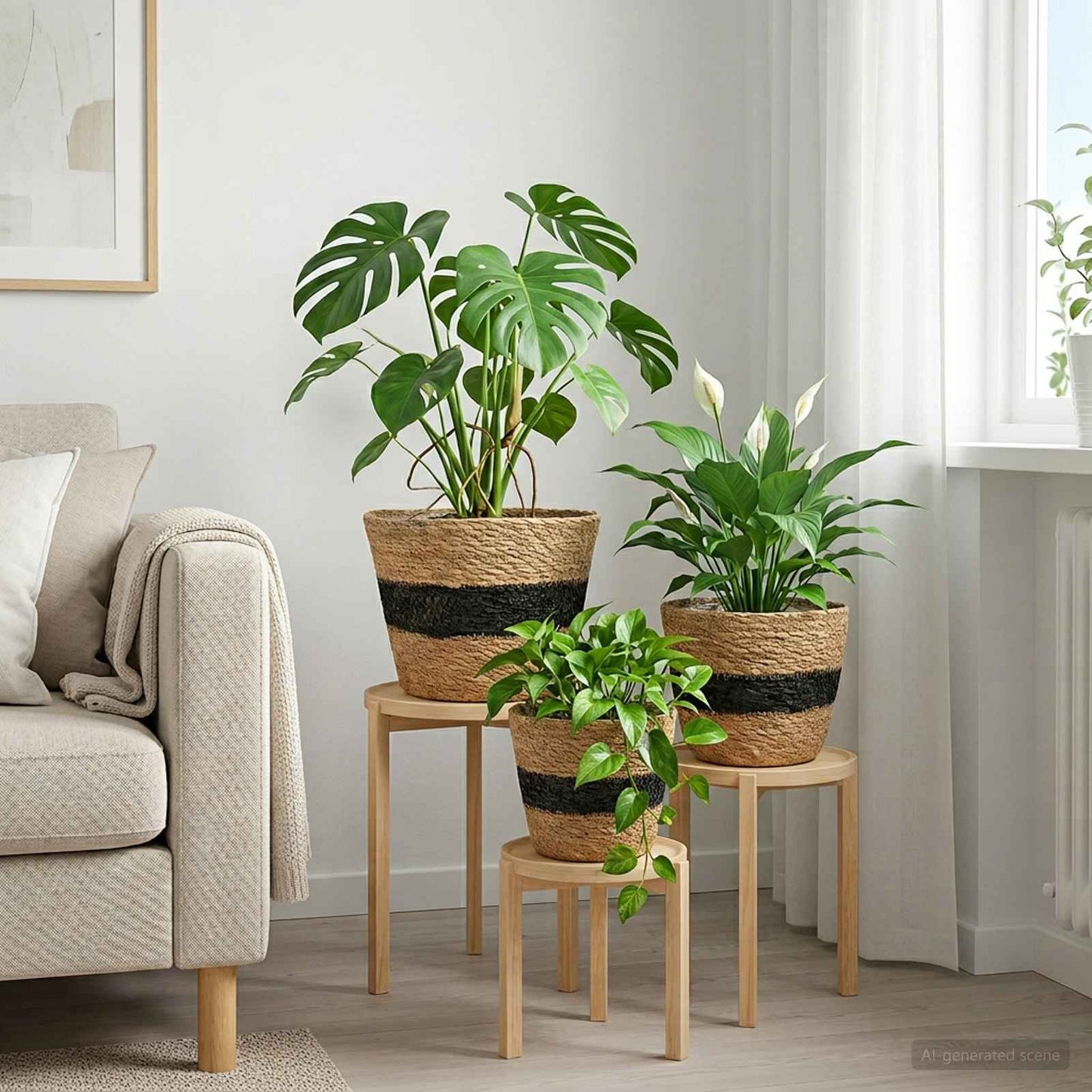 vidaXL 3 pcs Natural and Black Ø26 x 19 cm 100% Seagrass