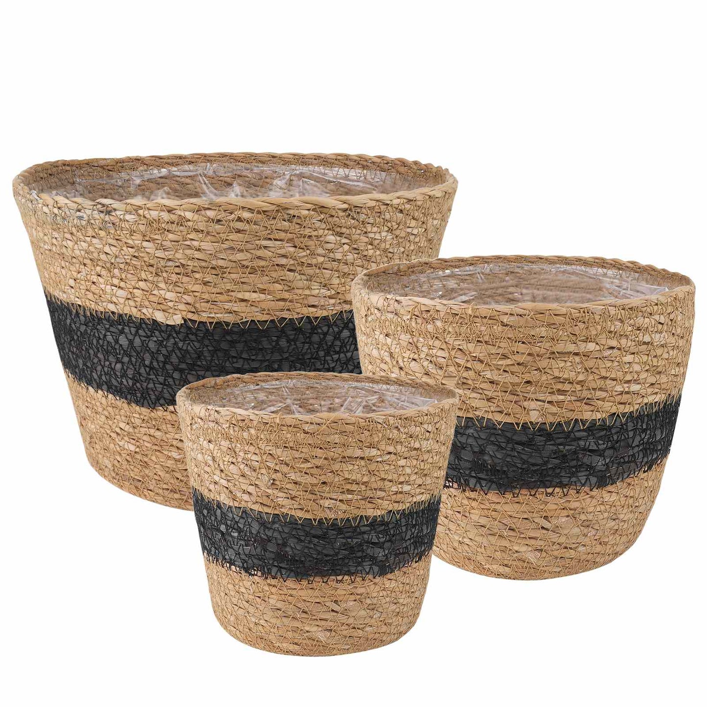 vidaXL 3 pcs Natural and Black Ø26 x 19 cm 100% Seagrass