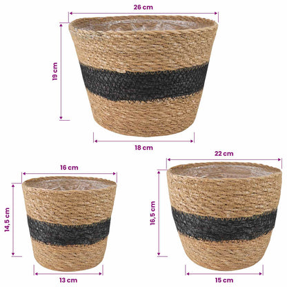 vidaXL 3 pcs Natural and Black Ø26 x 19 cm 100% Seagrass