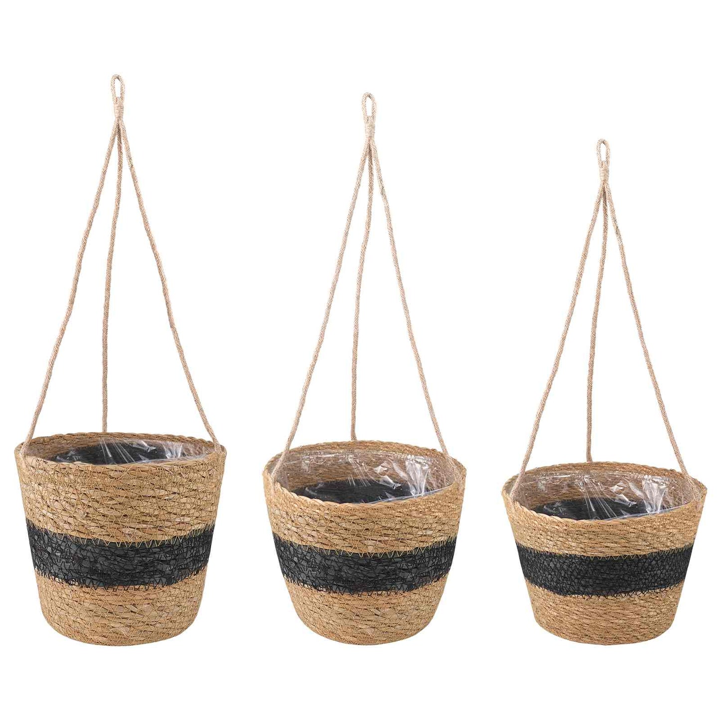 vidaXL Seagrass Plant Baskets 3 pcs Natural and Black Ø26 x 19 cm
