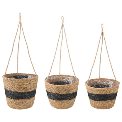 vidaXL Seagrass Plant Baskets 3 pcs Natural and Black Ø26 x 19 cm