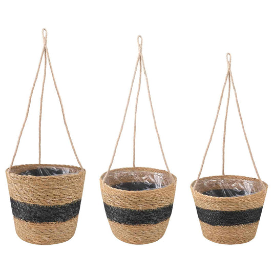 vidaXL Seagrass Plant Baskets 3 pcs Natural and Black Ø26 x 19 cm