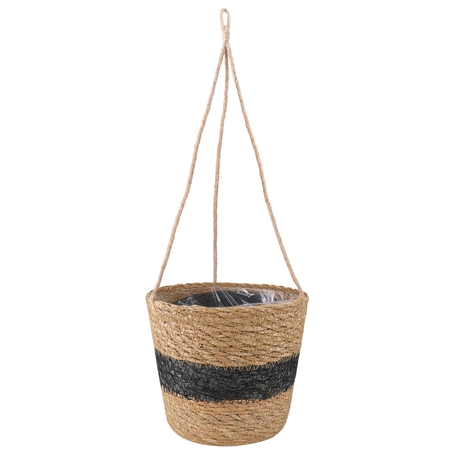vidaXL Seagrass Plant Baskets 3 pcs Natural and Black Ø26 x 19 cm